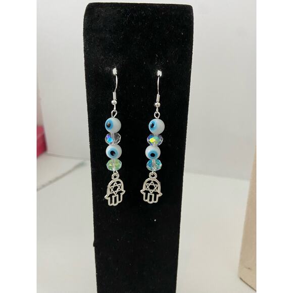 hamsa earrings silver tone - Picture 1 of 4